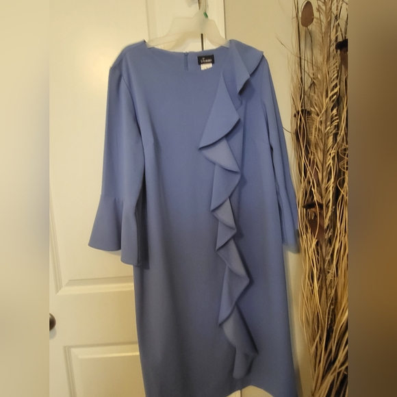 Jemma "Carolina Blue' Bell Sleeve Ruffle Sheath Dress - Picture 1 of 4